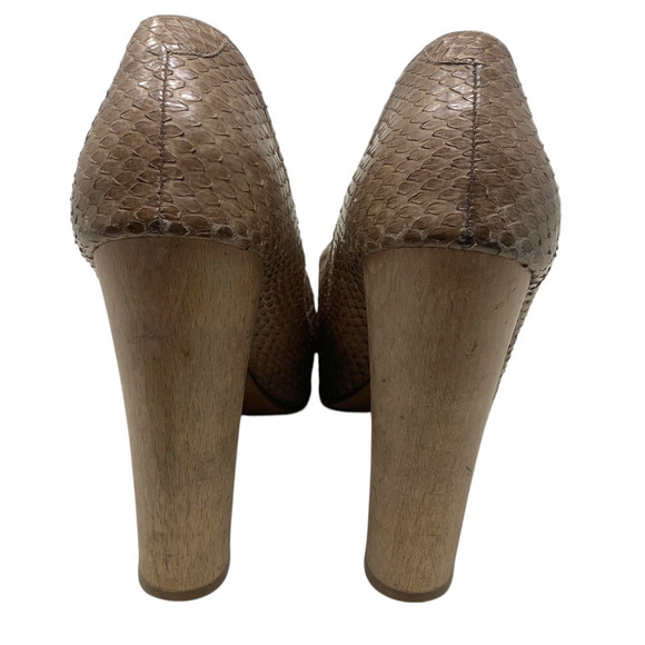 Marni Brown Snakeskin Pumps Sz EU 40 US 10 Platform Chunky Wood Heel Square Toe - Picture 8 of 13